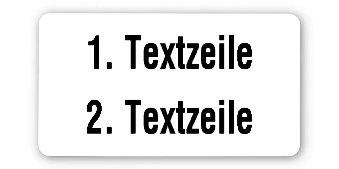 Produktbild:Universaletiketten Material:Folie weiß Größe:45x25mm Kopfzeile:"Ihr Wunschtext" Barcode:ohne Stellenanzahl:ohne Ausführung:1 Etikett pro Nummer Etiketten je Rolle:1000