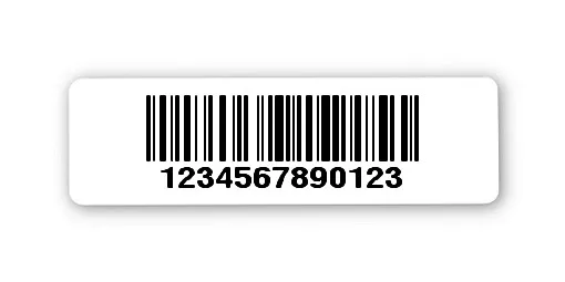 Archivierungsetiketten Material:Polyethylen-Folie hochglänzend weiß Größe:31x9mm Kopfzeile:"ohne" Barcode:128B Stellenanzahl:13-stellig Ausführung:1 Etikette pro Nummer Menge:1000