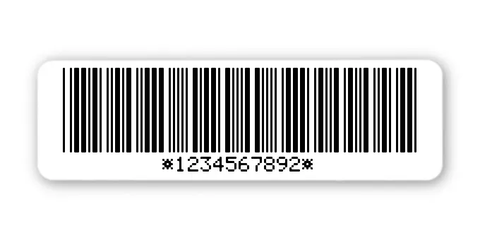 Archivierungsetiketten Material:Polyethylen-Folie hochglänzend weiß Größe:50x15mm Kopfzeile:"ohne" Barcode:Code 39 mit Prüfziffer Stellenanzahl:10-stellig Menge:1000