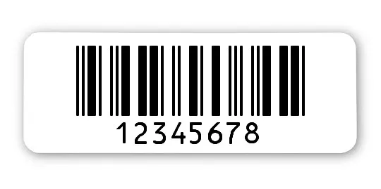 Archivierungsetiketten Material:Polyethylen-Folie hochglänzend weiß Größe:40x15mm Kopfzeile:"ohne" Barcode:2a5 interleaved Stellenanzahl:8-stellig Menge:1000