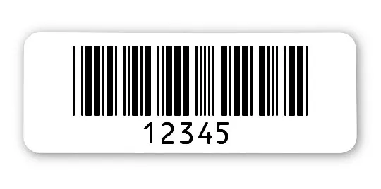 Archivierungsetiketten Material:Polyethylen-Folie hochglänzend weiß Größe:40x15mm Kopfzeile:"ohne" Barcode:Code 39 ohne Prüfziffer Stellenanzahl:5-stellig Menge:1000
