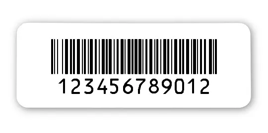 Universaletiketten Material:Thermopapier Größe:40x15mm Kopfzeile:"ohne" Barcode:128B Stellenanzahl:12-stellig Ausführung:2 Etiketten pro Nummer Menge:100