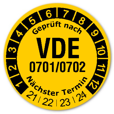 Prüfplaketten Material:Folie gelb Größe:Ø 30mm Nächste Prüfung:2021 Barcode:ohne Stellenanzahl:ohne Ausführung:1 Etikette pro Nummer Menge:1000