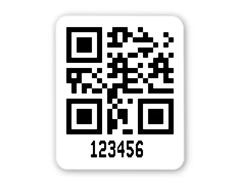 Archivierungsetiketten Material:Polyethylen-Folie hochglänzend weiß Größe:26x22mm Kopfzeile:"ohne" Barcode:QR Stellenanzahl:6-stellig Menge:1000