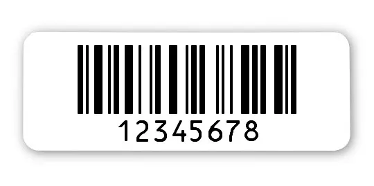 Archivierungsetiketten Material:Polyethylen-Folie hochglänzend weiß Größe:40x15mm Kopfzeile:"ohne" Barcode:128C Stellenanzahl:8-stellig Menge:1000