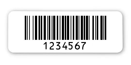 Archivierungsetiketten Material:Polyethylen-Folie hochglänzend weiß Größe:40x15mm Kopfzeile:"ohne" Barcode:128B Stellenanzahl:7-stellig Menge:1000