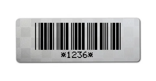 Universaletiketten Material:Siegeletikett Größe:36x13mm Kopfzeile:"ohne" Barcode:Code 39 mit Prüfziffer Stellenanzahl:4-stellig Ausführung:2 Etiketten pro Nummer Etiketten je Rolle:100