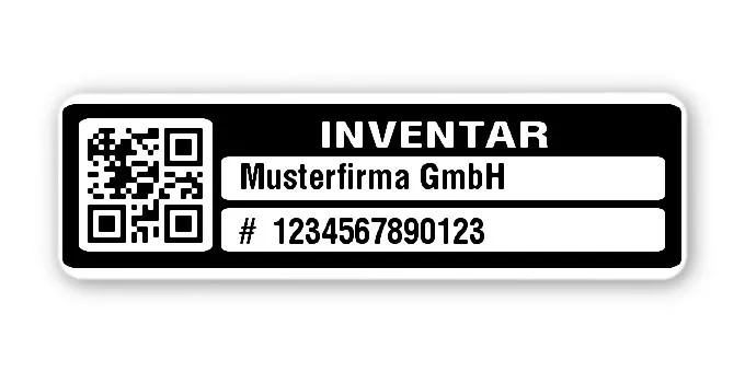 Inventaretiketten Material:Polyethylen-Folie hochglänzend weiß Größe:50x15mm Kopfzeile:"Ihr Wunschtext" Barcode:QR Stellenanzahl:13-stellig Menge:500