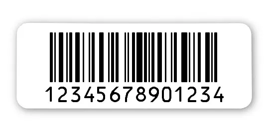 Archivierungsetiketten Material:Polyethylen-Folie hochglänzend weiß Größe:40x15mm Kopfzeile:"ohne" Barcode:128C Stellenanzahl:14-stellig Menge:1000