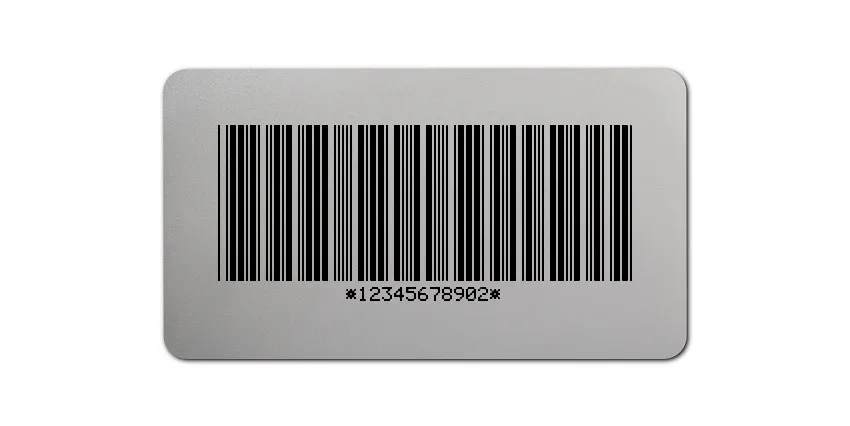 Universaletiketten Material:Folie silber matt Größe:45x25mm Kopfzeile:"ohne" Barcode:Code 39 mit Prüfziffer Stellenanzahl:11-stellig Ausführung:3 Etiketten pro Nummer Menge:300