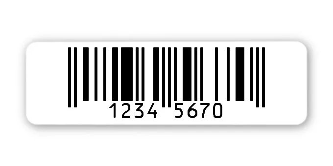 EAN Gutschein Etiketten Material:Polyethylen-Folie hochglänzend weiß Größe:50x15mm Kopfzeile:"ohne" Barcode:EAN 8 Stellenanzahl:8-stellig Menge:500