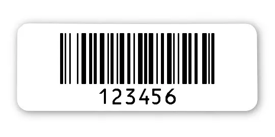 Archivierungsetiketten Material:Polyethylen-Folie hochglänzend weiß Größe:40x15mm Kopfzeile:"ohne" Barcode:128B Stellenanzahl:6-stellig Menge:1000