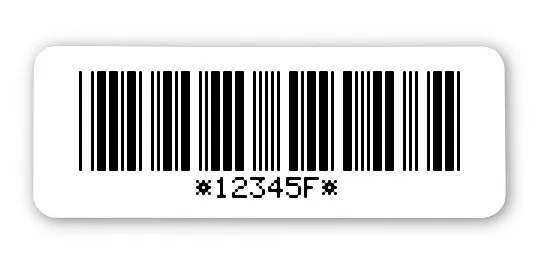 Archivierungsetiketten Material:Polyethylen-Folie hochglänzend weiß Größe:40x15mm Kopfzeile:"ohne" Barcode:Code 39 mit Prüfziffer Stellenanzahl:6-stellig Menge:1000