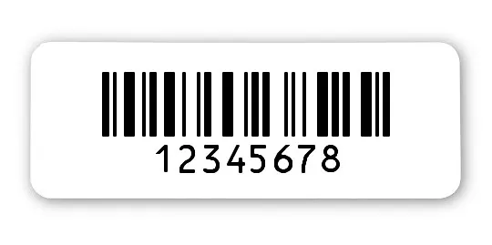 Universaletiketten Material:ThermoTop Größe:40x15mm Kopfzeile:"ohne" Barcode:128C Stellenanzahl:8-stellig Ausführung:1 Etikette pro Nummer Menge:100