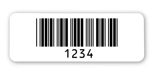 Archivierungsetiketten Material:Polyethylen-Folie hochglänzend weiß Größe:40x15mm Kopfzeile:"ohne" Barcode:Code 39 ohne Prüfziffer Stellenanzahl:4-stellig Menge:1000