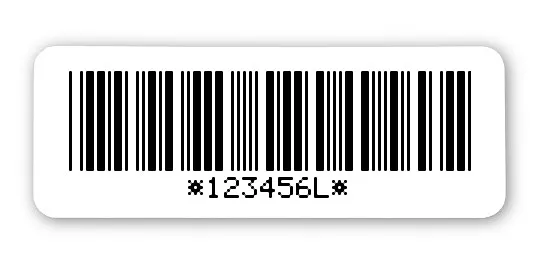 Archivierungsetiketten Material:Polyethylen-Folie hochglänzend weiß Größe:40x15mm Kopfzeile:"ohne" Barcode:Code 39 mit Prüfziffer Stellenanzahl:7-stellig Menge:1000