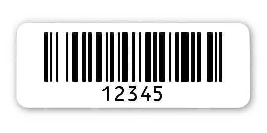 Archivierungsetiketten Material:Polyethylen-Folie hochglänzend weiß Größe:40x15mm Kopfzeile:"ohne" Barcode:128B Stellenanzahl:5-stellig Menge:1000