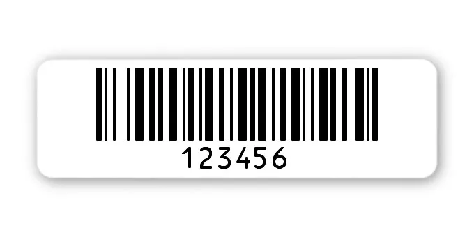 Archivierungsetiketten Material:Polyethylen-Folie hochglänzend weiß Größe:50x15mm Kopfzeile:"ohne" Barcode:128B Stellenanzahl:6-stellig Menge:1000