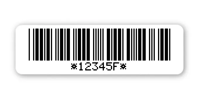 Archivierungsetiketten Material:Polyethylen-Folie hochglänzend weiß Größe:50x15mm Kopfzeile:"ohne" Barcode:Code 39 mit Prüfziffer Stellenanzahl:6-stellig Menge:1000