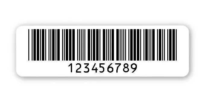 Archivierungsetiketten Material:Polyethylen-Folie hochglänzend weiß Größe:50x15mm Kopfzeile:"ohne" Barcode:Code 39 ohne Prüfziffer Stellenanzahl:9-stellig Menge:1000