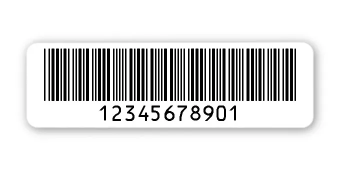 Archivierungsetiketten Material:Polyethylen-Folie hochglänzend weiß Größe:50x15mm Kopfzeile:"ohne" Barcode:Code 39 ohne Prüfziffer Stellenanzahl:11-stellig Menge:1000