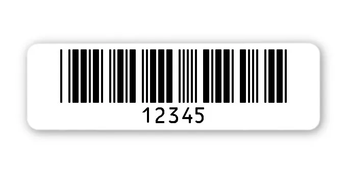 Archivierungsetiketten Material:Polyethylen-Folie hochglänzend weiß Größe:50x15mm Kopfzeile:"ohne" Barcode:Code 39 ohne Prüfziffer Stellenanzahl:5-stellig Menge:1000