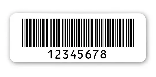 Archivierungsetiketten Material:Polyethylen-Folie hochglänzend weiß Größe:40x15mm Kopfzeile:"ohne" Barcode:Code 39 ohne Prüfziffer Stellenanzahl:8-stellig Menge:1000