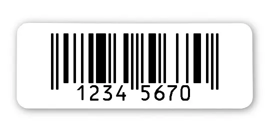 EAN Gutschein Etiketten Material:Polyethylen-Folie hochglänzend weiß Größe:40x15mm Kopfzeile:"ohne" Barcode:EAN 8 Stellenanzahl:8-stellig Menge:500