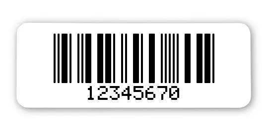 Archivierungsetiketten Material:Polyethylen-Folie hochglänzend weiß Größe:40x15mm Kopfzeile:"ohne" Barcode:2a5 mit Prüfziffer Stellenanzahl:8-stellig Menge:1000