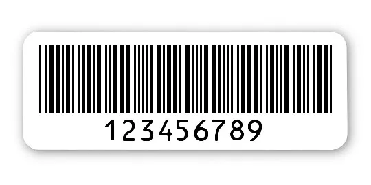 Archivierungsetiketten Material:Polyethylen-Folie hochglänzend weiß Größe:40x15mm Kopfzeile:"ohne" Barcode:Code 39 ohne Prüfziffer Stellenanzahl:9-stellig Menge:1000
