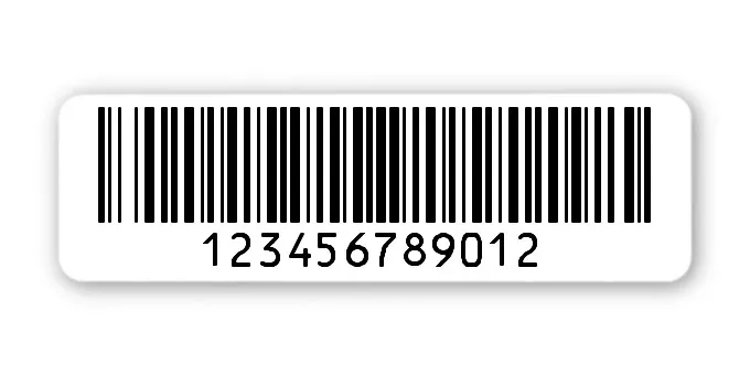 Archivierungsetiketten Material:Polyethylen-Folie hochglänzend weiß Größe:50x15mm Kopfzeile:"ohne" Barcode:128B Stellenanzahl:12-stellig Menge:1000