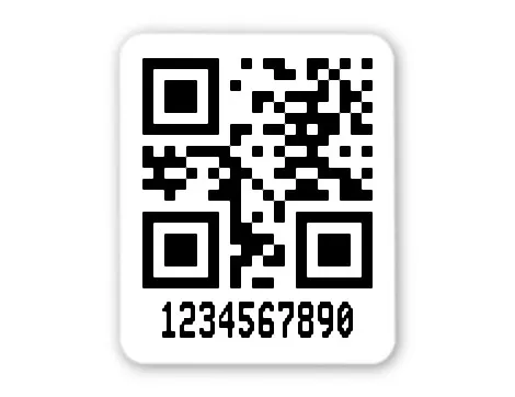 Archivierungsetiketten Material:Polyethylen-Folie hochglänzend weiß Größe:26x22mm Kopfzeile:"ohne" Barcode:QR Stellenanzahl:10-stellig Menge:1000