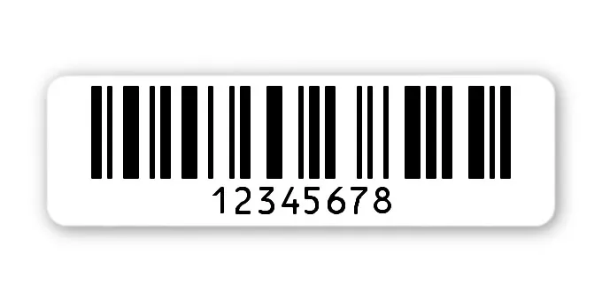 Archivierungsetiketten Material:Polyethylen-Folie hochglänzend weiß Größe:50x15mm Kopfzeile:"ohne" Barcode:128C Stellenanzahl:8-stellig Menge:1000