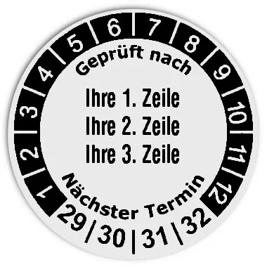 Produktbild: Prüfplaketten 3-zeilig - Durchmesser: 30mm