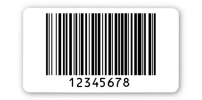 Archivierungsetiketten Material:Polyethylen-Folie hochglänzend weiß Größe:45x25mm Kopfzeile:"ohne" Barcode:128B Stellenanzahl:8-stellig Ausführung:1 Etikette pro Nummer Menge:1000