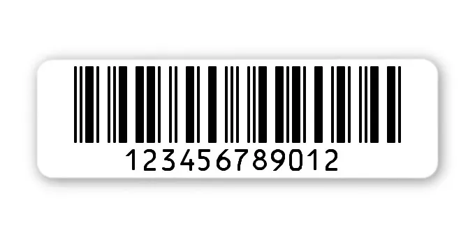 Archivierungsetiketten Material:Polyethylen-Folie hochglänzend weiß Größe:50x15mm Kopfzeile:"ohne" Barcode:2a5 interleaved Stellenanzahl:12-stellig Menge:1000