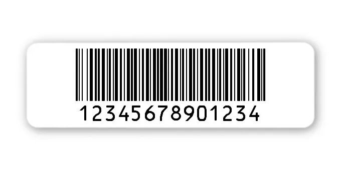 Archivierungsetiketten Material:Polyethylen-Folie hochglänzend weiß Größe:50x15mm Kopfzeile:"ohne" Barcode:128B Stellenanzahl:14-stellig Menge:1000