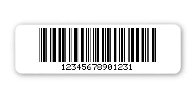 Archivierungsetiketten Material:Polyethylen-Folie hochglänzend weiß Größe:50x15mm Kopfzeile:"ohne" Barcode:2a5 mit Prüfziffer Stellenanzahl:14-stellig Menge:1000