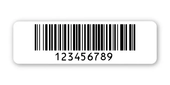 Archivierungsetiketten Material:Polyethylen-Folie hochglänzend weiß Größe:50x15mm Kopfzeile:"ohne" Barcode:128B Stellenanzahl:9-stellig Menge:1000