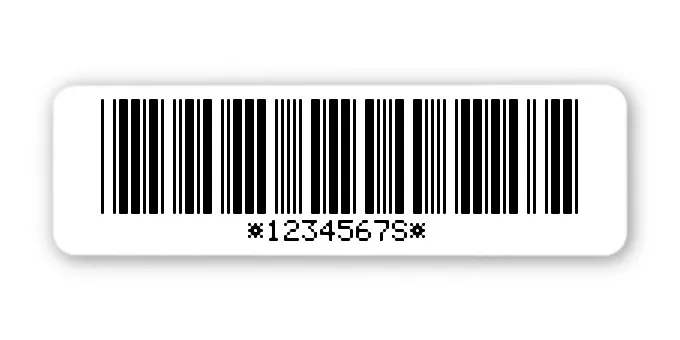 Archivierungsetiketten Material:Polyethylen-Folie hochglänzend weiß Größe:50x15mm Kopfzeile:"ohne" Barcode:Code 39 mit Prüfziffer Stellenanzahl:8-stellig Menge:1000
