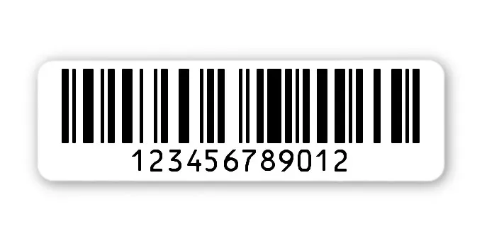 Archivierungsetiketten Material:Polyethylen-Folie hochglänzend weiß Größe:50x15mm Kopfzeile:"ohne" Barcode:128C Stellenanzahl:12-stellig Menge:1000