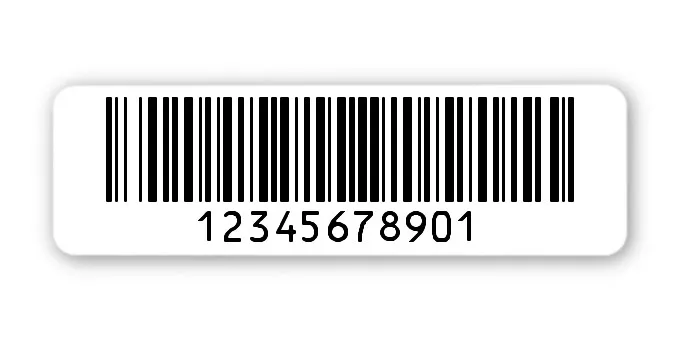 Archivierungsetiketten Material:Polyethylen-Folie hochglänzend weiß Größe:50x15mm Kopfzeile:"ohne" Barcode:128B Stellenanzahl:11-stellig Menge:1000