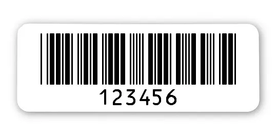 Archivierungsetiketten Material:Polyethylen-Folie hochglänzend weiß Größe:40x15mm Kopfzeile:"ohne" Barcode:Code 39 ohne Prüfziffer Stellenanzahl:6-stellig Menge:1000