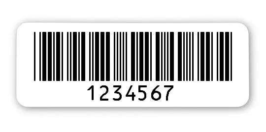 Archivierungsetiketten Material:Polyethylen-Folie hochglänzend weiß Größe:40x15mm Kopfzeile:"ohne" Barcode:Code 39 ohne Prüfziffer Stellenanzahl:7-stellig Menge:1000
