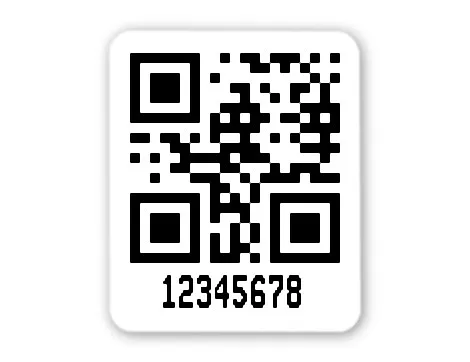 Archivierungsetiketten Material:Polyethylen-Folie hochglänzend weiß Größe:26x22mm Kopfzeile:"ohne" Barcode:QR Stellenanzahl:8-stellig Menge:1000