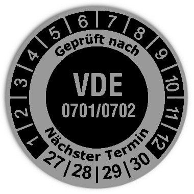 Prüfplaketten VDE 0701/0702 invers - Durchmesser: 30mm