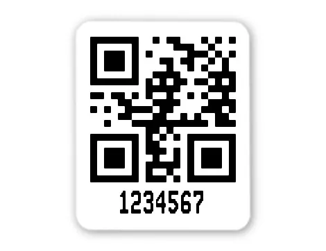 Archivierungsetiketten Material:Polyethylen-Folie hochglänzend weiß Größe:26x22mm Kopfzeile:"ohne" Barcode:QR Stellenanzahl:7-stellig Menge:1000
