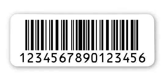 Archivierungsetiketten Material:Polyethylen-Folie hochglänzend weiß Größe:40x15mm Kopfzeile:"ohne" Barcode:128C Stellenanzahl:16-stellig Menge:1000