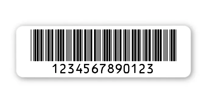 Archivierungsetiketten Material:Polyethylen-Folie hochglänzend weiß Größe:50x15mm Kopfzeile:"ohne" Barcode:Code 39 ohne Prüfziffer Stellenanzahl:13-stellig Menge:1000