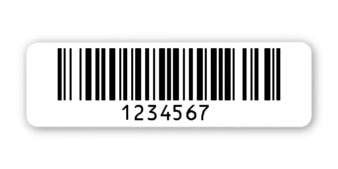 Archivierungsetiketten Material:Polyethylen-Folie hochglänzend weiß Größe:50x15mm Kopfzeile:"ohne" Barcode:128B Stellenanzahl:7-stellig Menge:1000